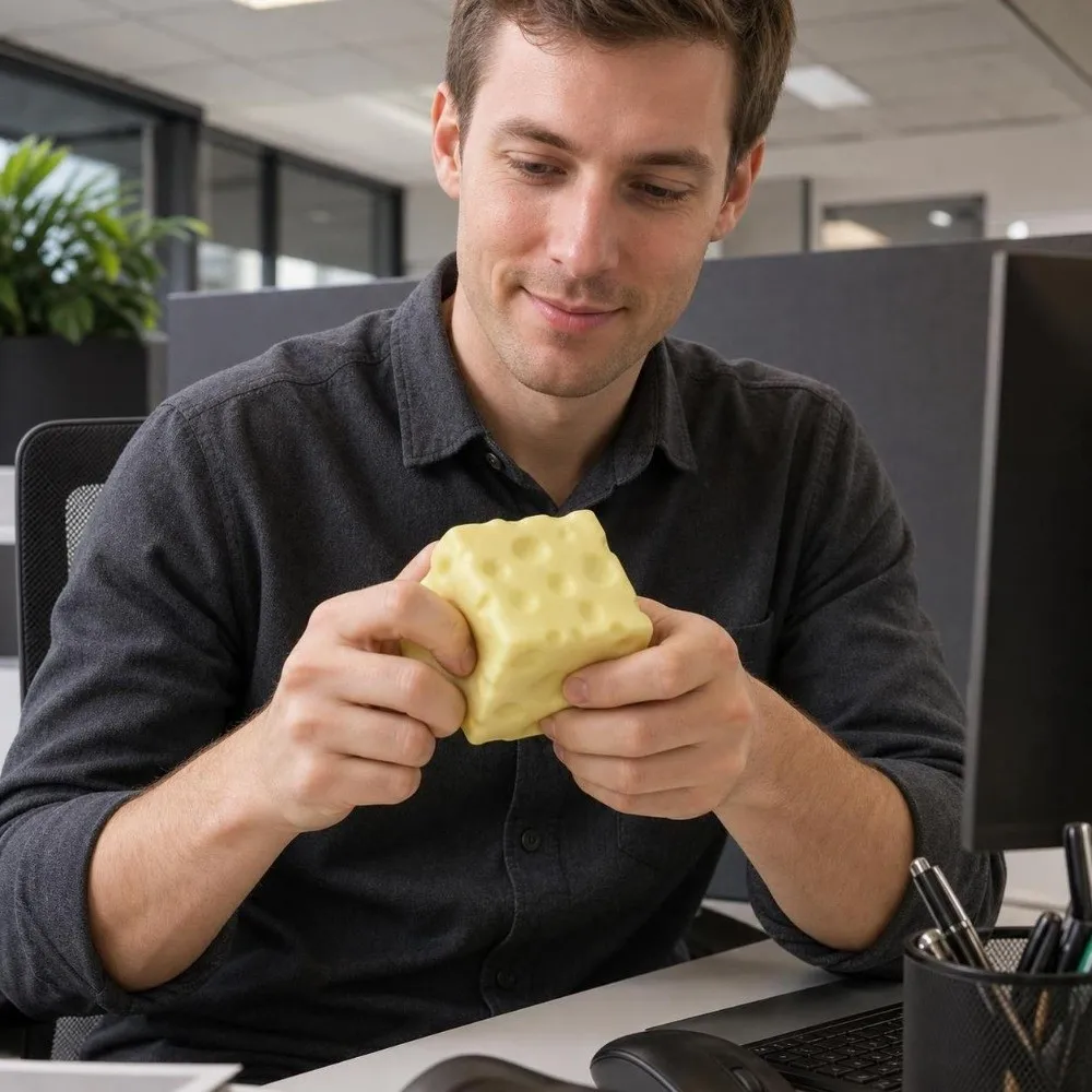 Portable Crunchy Cheese Squeezed Cube Sound Effects Moldable Crackling Cheese Pinch 5cm Hand Relax Cheese Squishy for Adults