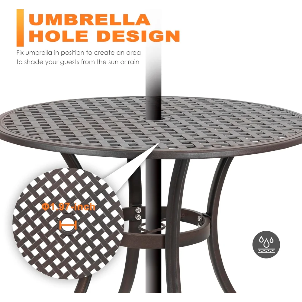 5 Piece Outdoor Patio Dining Set, All-Weather Round Cast Aluminum Dining Table