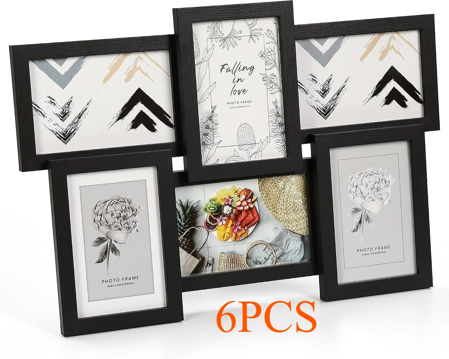6PCS 4x6 Inch Home Living Room Wall Hanging Photo Frames Collage Picture Frame Wall Decor Set for Wedding Party Multi-Photo Display
