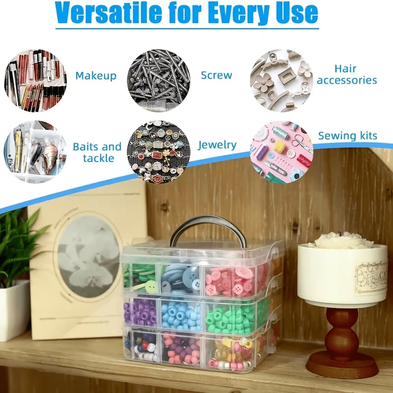 5-layer transparent storage box with lid and handle, snap closure design, used for storing jewelry, accessories, sewing supplies, jewelry-making items, accessory organizers, and hardware parts. - view 5