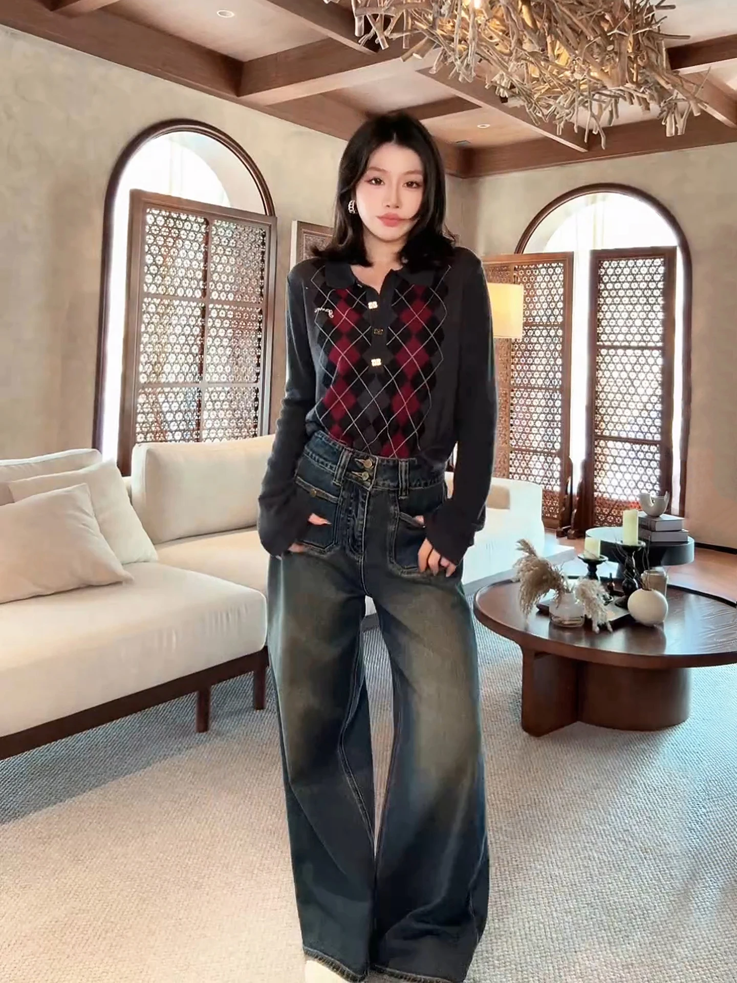 

Мягкий универсальный вязаный свитер Lao Yang's Personal ME MM Girl Lotus Flower Alaan Camere для женщин, осенняя модная коллекция, длинный рукав