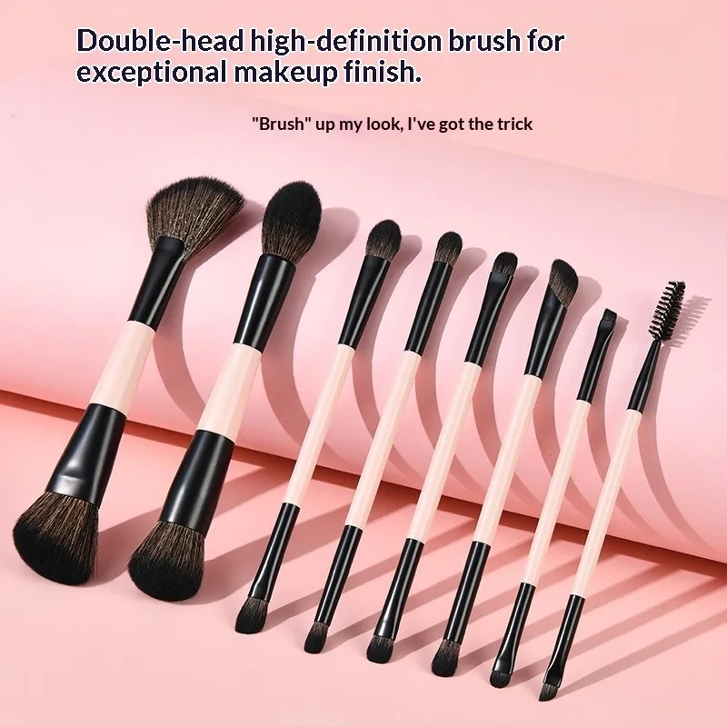 8Pcs Dual Ended Makeup Brush Set, Multi-functional Foundation Blush Contour Powder Cosmetic Brushes, Travel Beauty Tool Kit