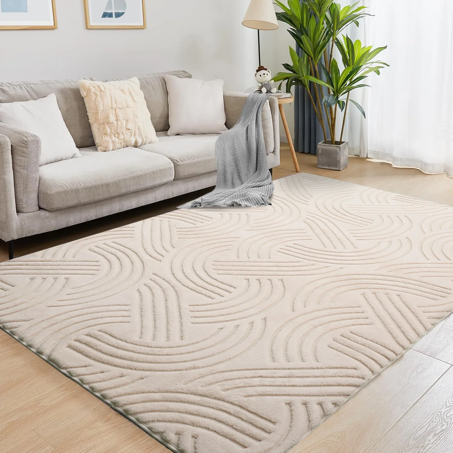 

6X9FT Luxury Plush Cotton Velvet Carpet Large Area Living Room Rug Non Slip Easy Maintenance Modern Style