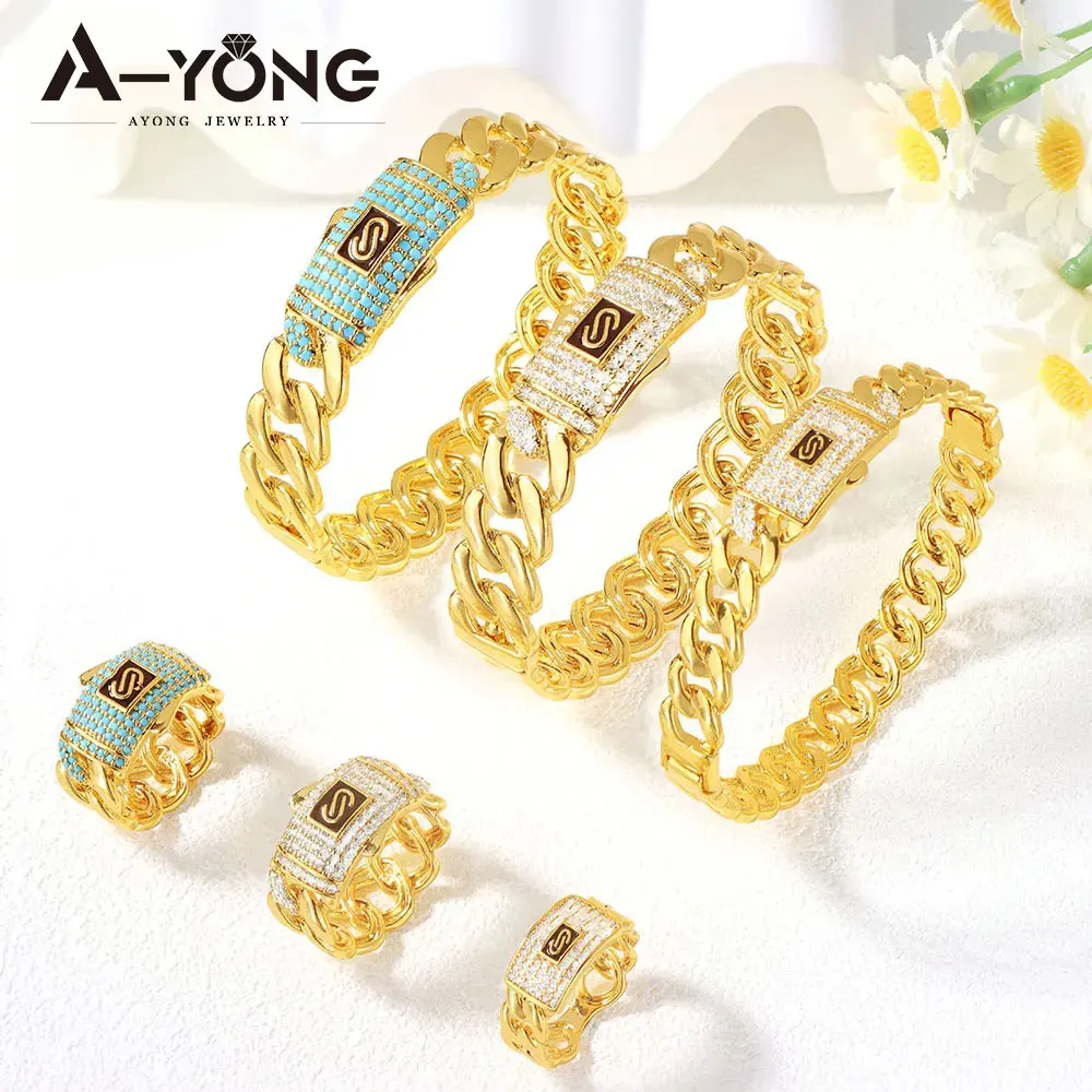 

Italian Fashion Zirconia Jewelry Set 24k Gold Plated Arabic Geometric Bangles Ring Dubai Turkish Women Vintage Party Jewelrys