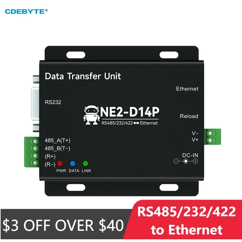 電源と信号の分離を備えたイーサネットシリアルサーバー,modbus tcp,rs485,rs232,rs422,DC8-28V,rtu,mqtt,cdebyte,NE2-D14P,atコマンド