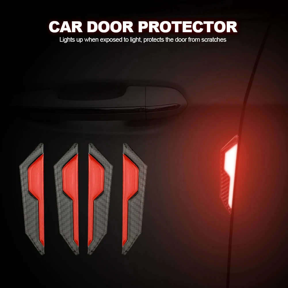 4PCS Car Door Anti-Collision Strip Body Stickers Reflective Warning Stickers Decorative Scratch-Resistant Modified Universal