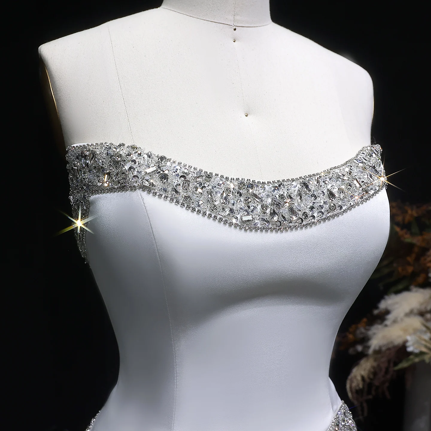 Sharon Said Luxuriöse Perlenbesetzte Meerjungfrauen-Abendkleider für Damen, Trägerlose Pailletten-Ballkleider SS790, Maßanfertigung – Detail 9