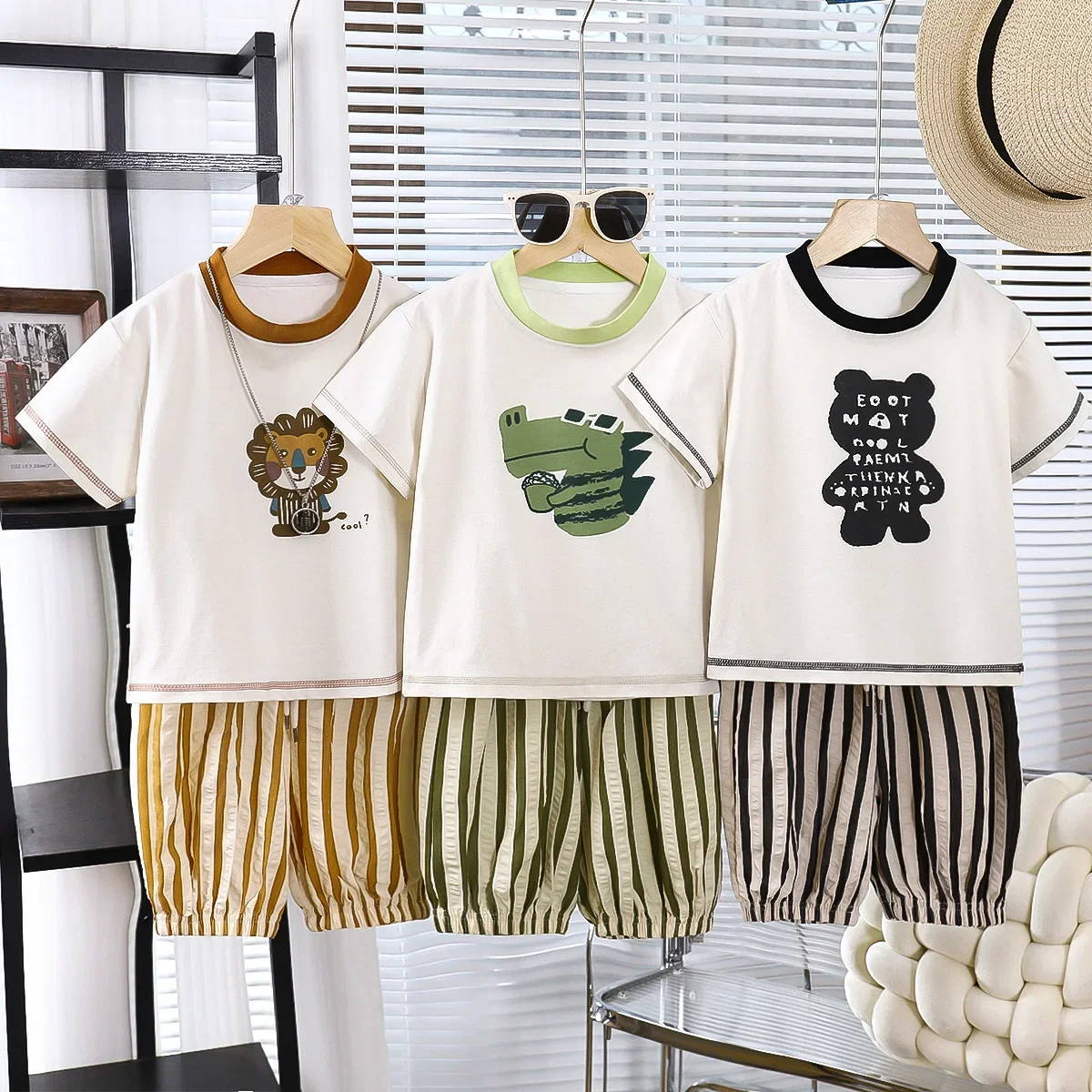 T-shirt +Shorts 2PCS Set Boys Kids Dinosaur Printing Clothes Baby Boy Sets Summer Clothing Casual Suit