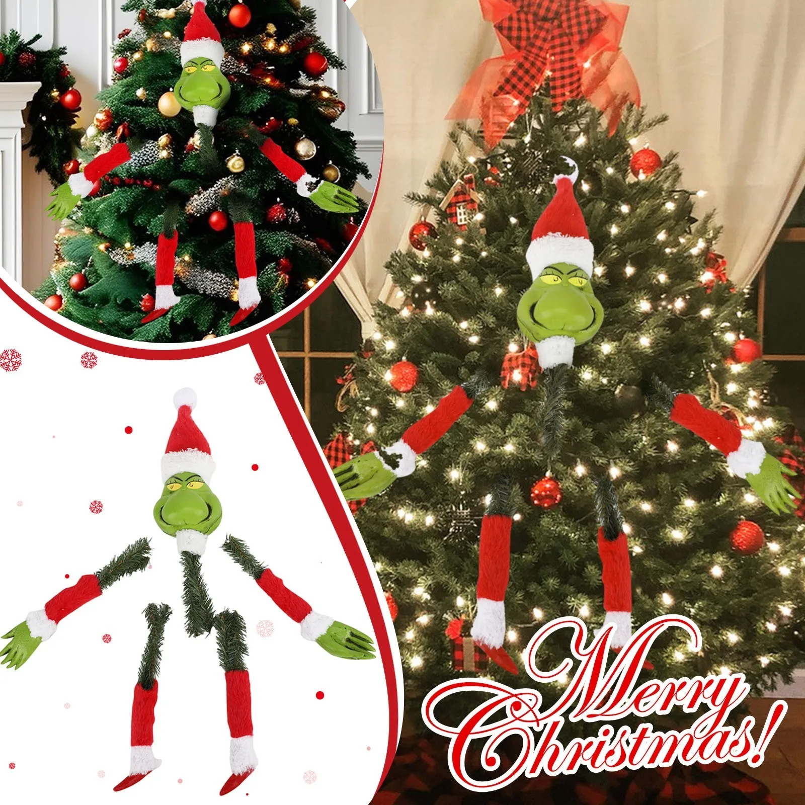 5PCS/Set Tree Decor Head & Arms & Legs Grinch Stole Stuffed Stuck Topper Garland Ornament Xmas Tree Topper Decor for Xmas Party