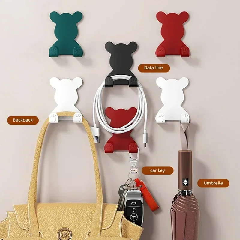 Self-Adhesive Wall Decoration Hook Creative Bear Phone Holder Key Hanger Hook Home/Office Data Cable Clip Wire Desk Organizer