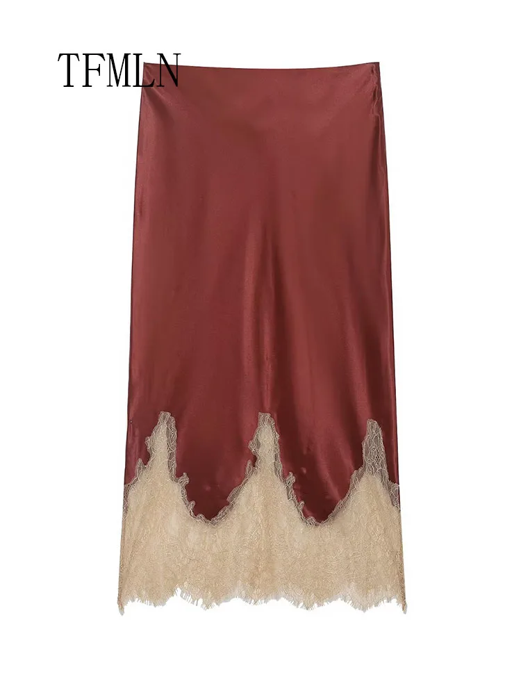 Faldas ajustadas de retales de encaje a la moda para mujer, faldas elegantes con cremallera lateral para fiesta, faldas rectas informales Vintage para mujer 2026