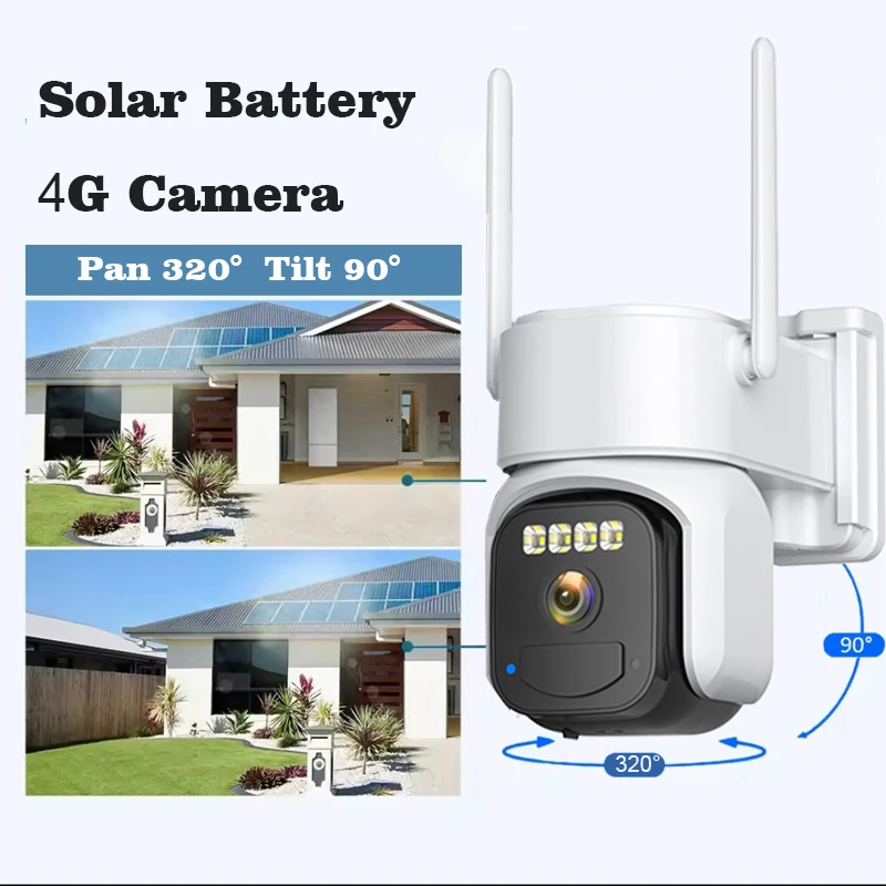4G LTE Cellular Solar Wireless Outdoor Camera, 2-Channel Audio, 320° Viewing Angle, HD Color Night Vision Outdoor Camera