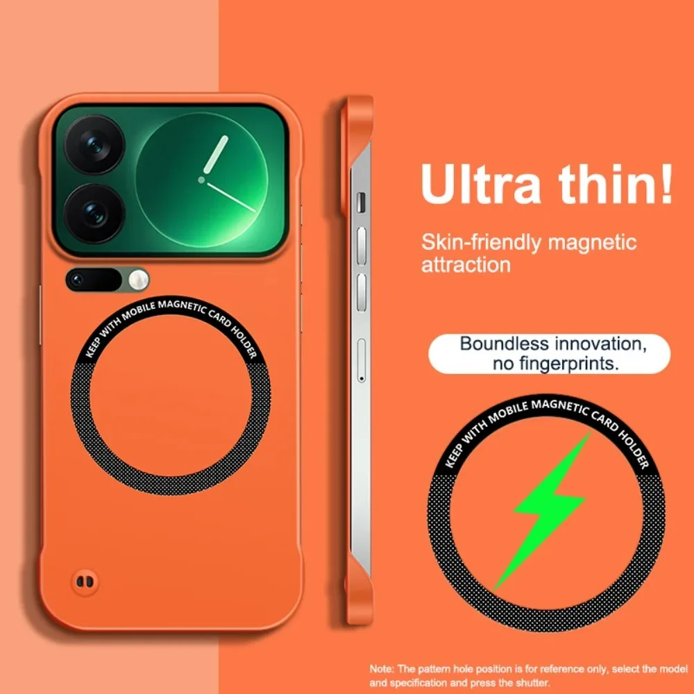 Einfache schlanke rahmenlose magnetische Ladung Telefon Fall für Xiaomi 17 Pro Max 15 14 13 12 11 Ultra Pro für Magsafe Matte Schützen Abdeckung