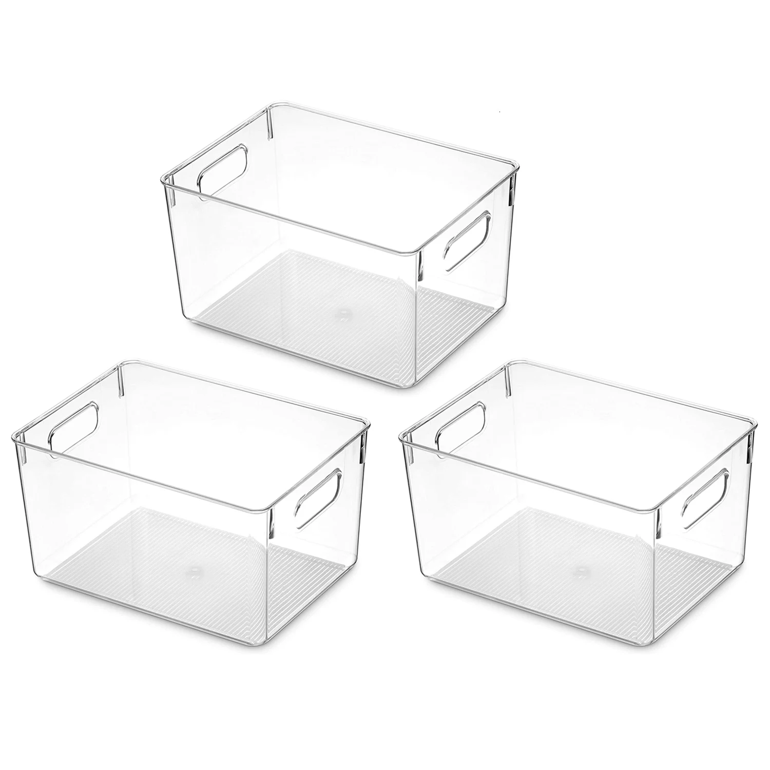 3 Pack Refrigerator Organizer Bins - Stackable Fridge Organizers with Cutout Handles for Freezer,Cabinet, Countertops