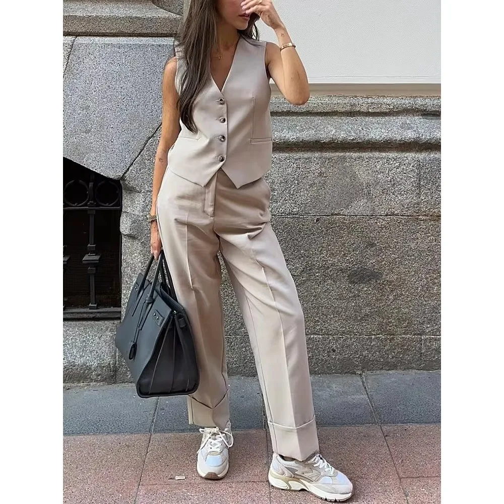 2024 Autumn New Women\'s Suit Pants Sets for Women Fashion Vest + Pants Two Piece Set Womens Outfits