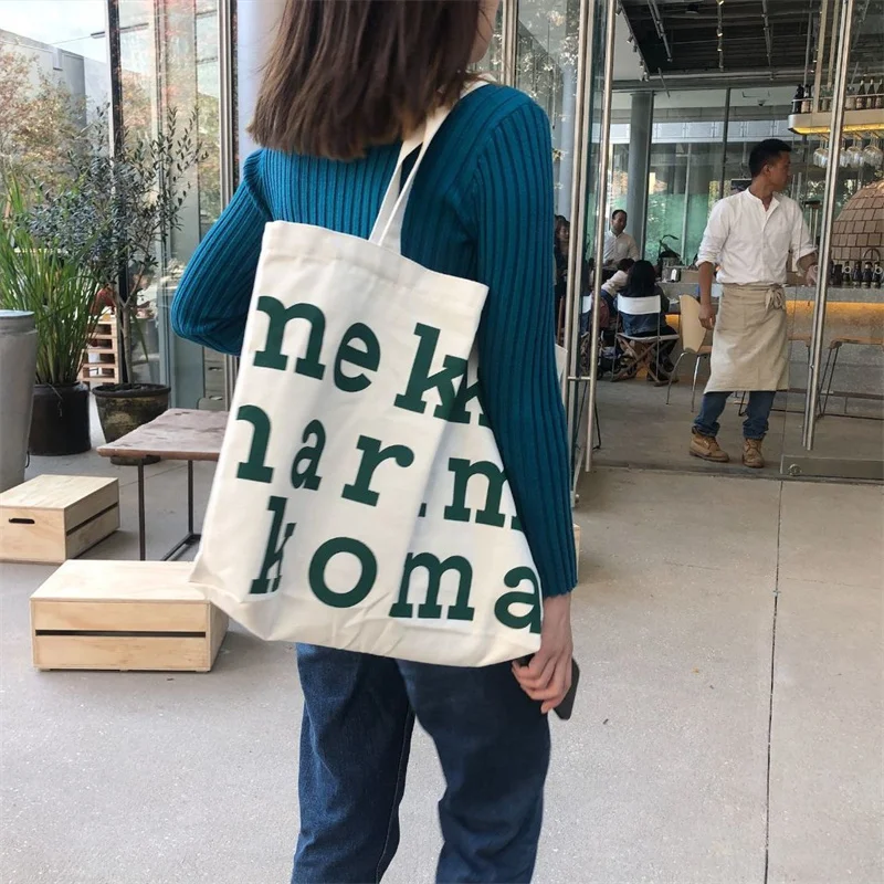 Fashion Alphabetic printing Canvas Tote Bag Large Capacity Reusable Shopping Bag High Quality Casual Handbag Shoulder Bag Tote