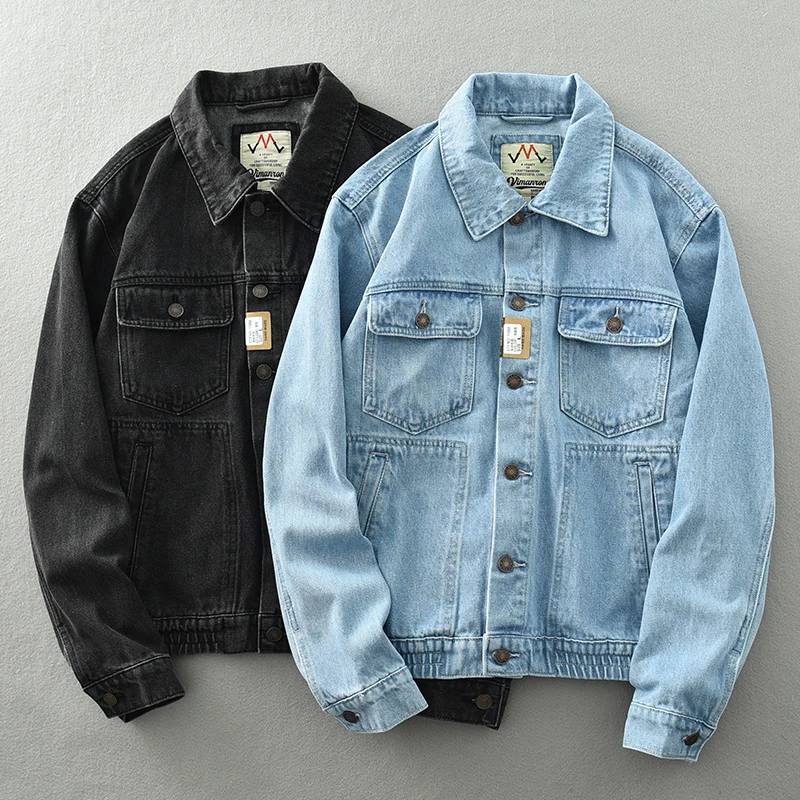 Autumn new vintage wash blue short denim jacket men\'s daily work loose outdoor casual coat