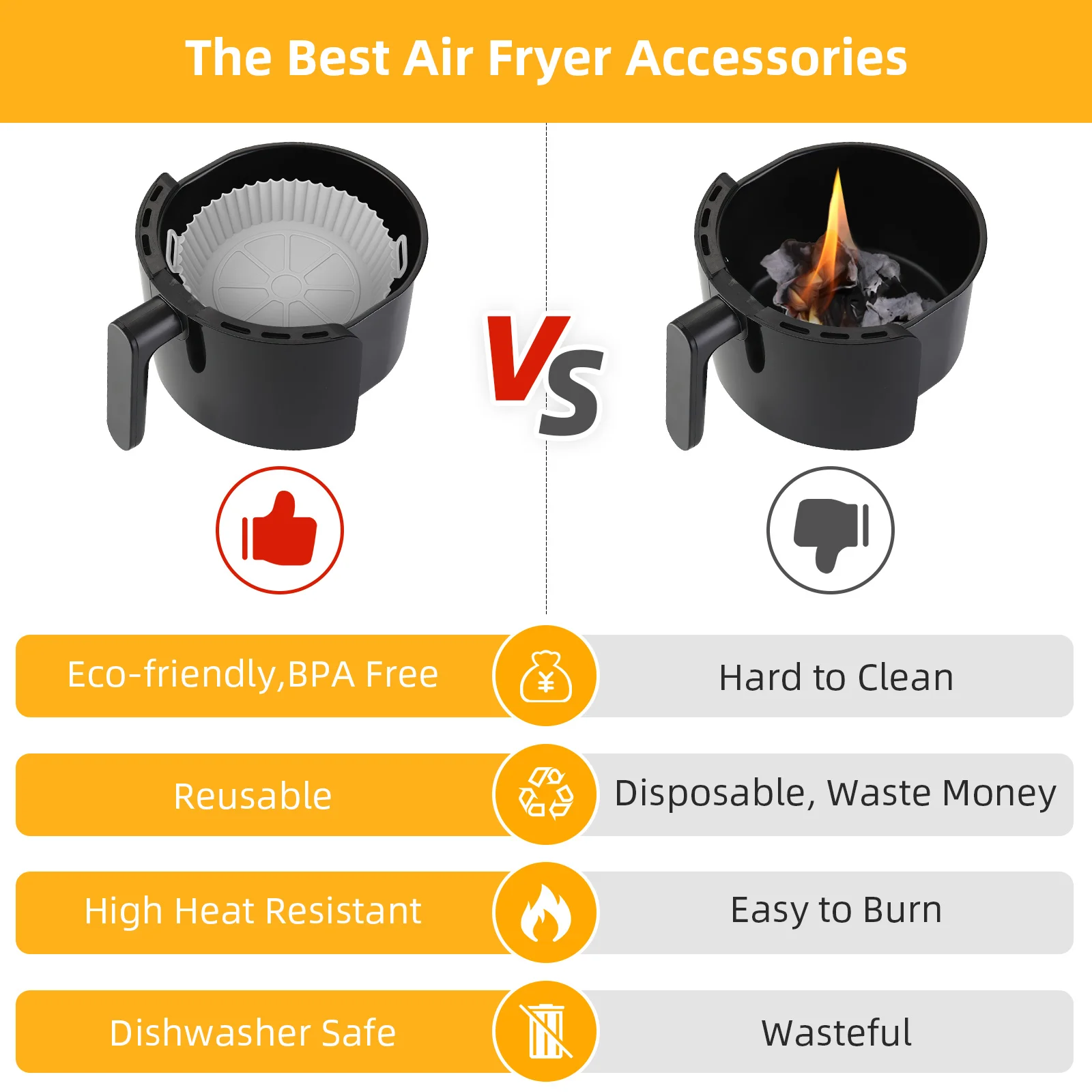 

Silicone Air Fryer Liners Reusable 2 Pack-7.9 in Air Fryer Basket for Food Safe