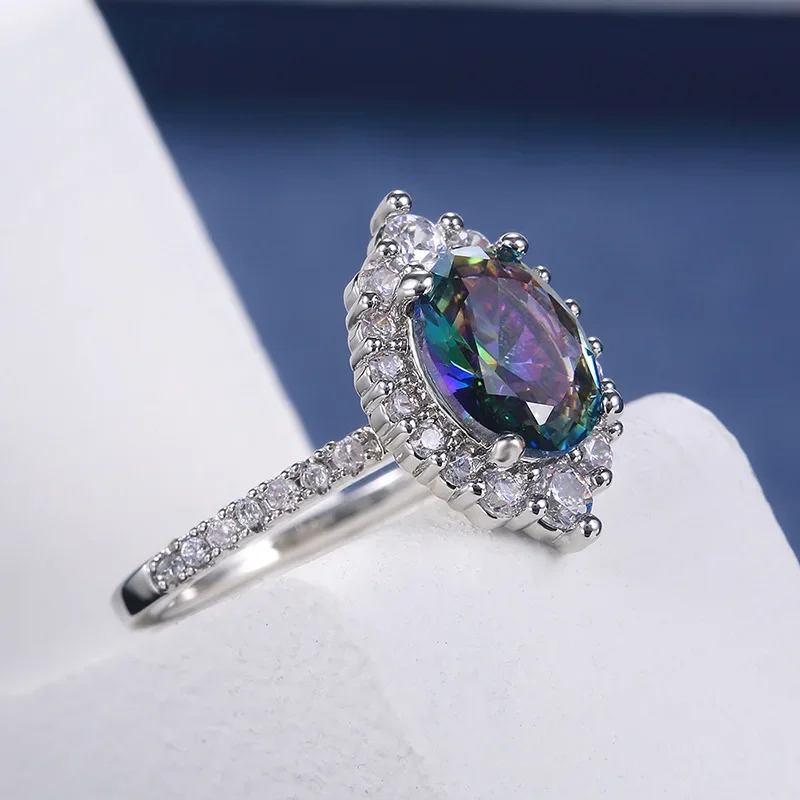 Marquise Shape Oval Colorful Zircon Women Ring Gorgeous Wedding Anniversary Birthday Gift for Wife/Mother/Grandmother f269