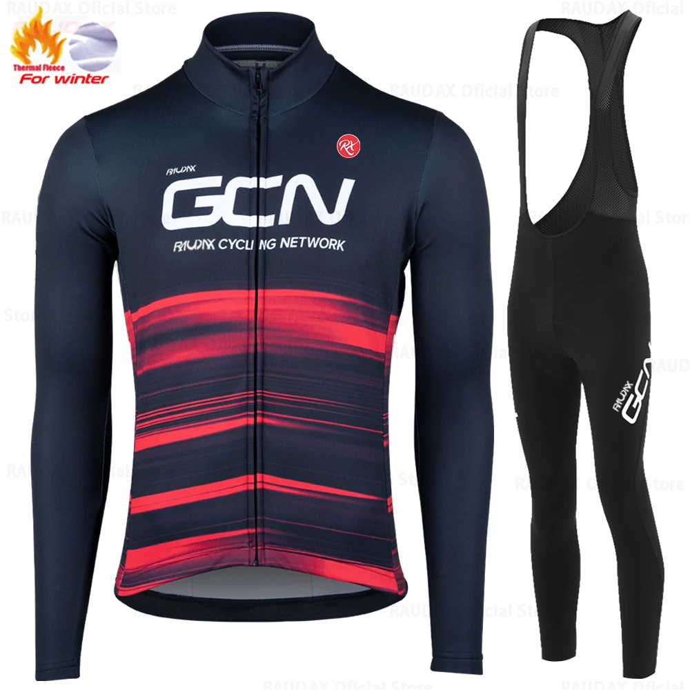 RAUDAX GCN Team 2023 Men's Racing Cycling Suits Winter Warm Fleece Jersey Set Triathlon Mountian Long Sleeves Cycling Clothing