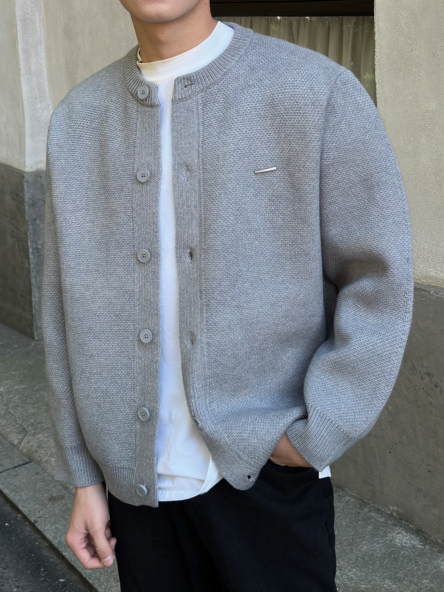 

Casual Loose Men's Knitted Sweater Baseball Collar Open Cardigan Breathable Warm Polyester Fiber Long Sve Regular Length