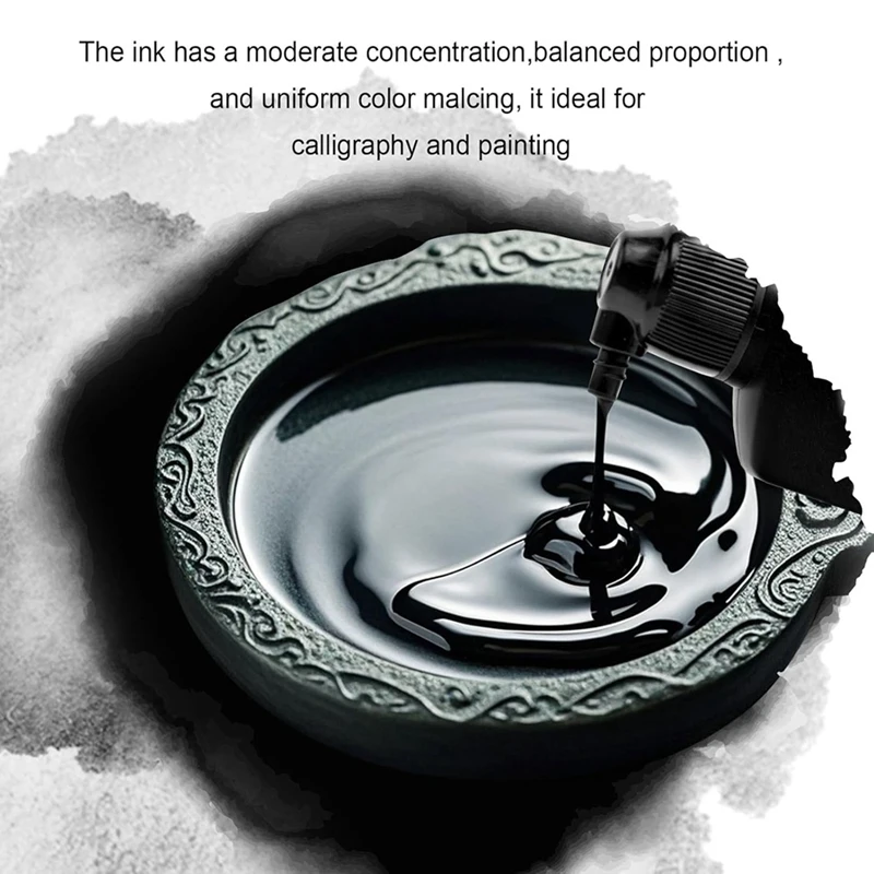 12Pcs Chinese Calligraphy Brushes Set, 250 ML Calligraphy And Sumi Liquid Ink,Versatile Chinese Brush Ink