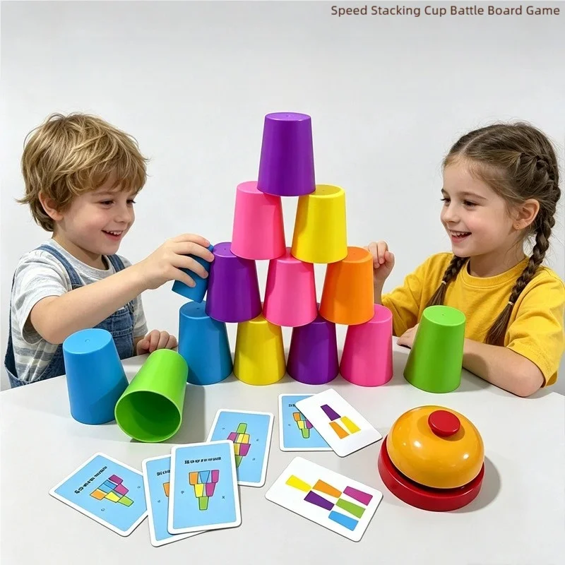 Popular Overseas Speed Stacking Cup Toy for Ages 3 and Above, Competitive Stacking Game for Kids, Includes Challenge Cards, Family Tabletop Game, Sensory Training, Hand-Eye Coordination Educational Toy, Helps Kids Stay Away from Electronic Screens, Multiplayer Battle Game, Parent-Child Interaction, Hand-Eye Coordination, Reaction Training, Children's Party Toy, Ideal Birthday and Holiday Gift for Boys and Girls, New Year, Christmas