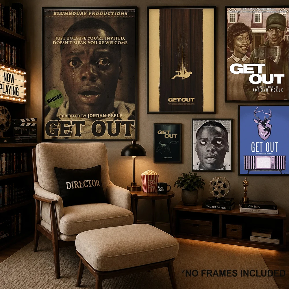 Get Out Movie Canvas Painting Horror Thriller Film Posters Wall Art Teacup and Deer Head Print Decor Bedroom Vintage Movie Gifts