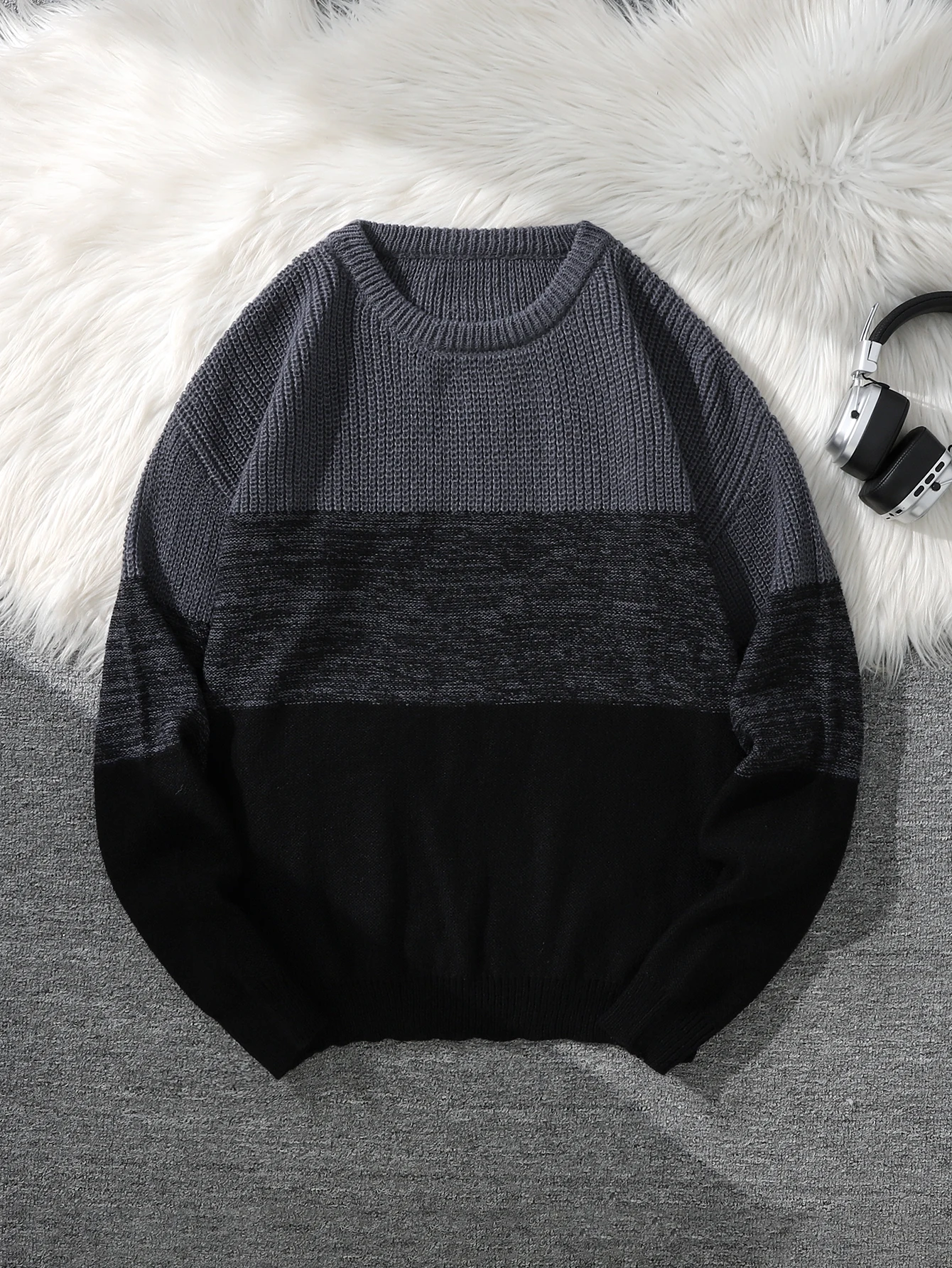 Loose-Fitting Knitted Sweater, Casual Versatile Striped Pullover, Men's Crew Neck Sweater, Men's Warm Clothing, Casual Everyday Wear Warm Sweater, Fashionable Design for Autumn and Winter, Casual Everyday Wear Warm Sweater