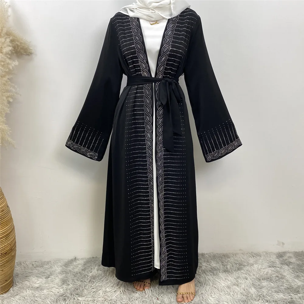 

New Muslim Elegant Abaya Hot Diamonds Islam Black Dress Dubai Long Woman Evening Robe Kaftan Moroccan Wedding Caftan Ramadan