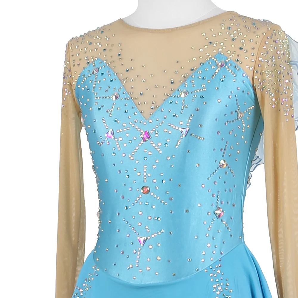 Zagitova-Robe de patinage artistique pour femmes et filles, jupe en maille, bleu nickel é, rose, compétition de performance