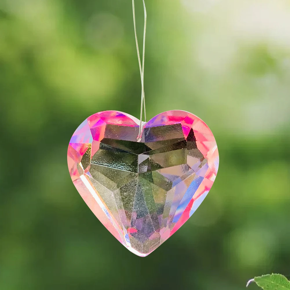 

45mm Facted Heart Crystal Prisms Suncatcher Chandelier Part Rainbow Pendant Pink Glass Art Hanging Drops Home Decor DIY Ornament