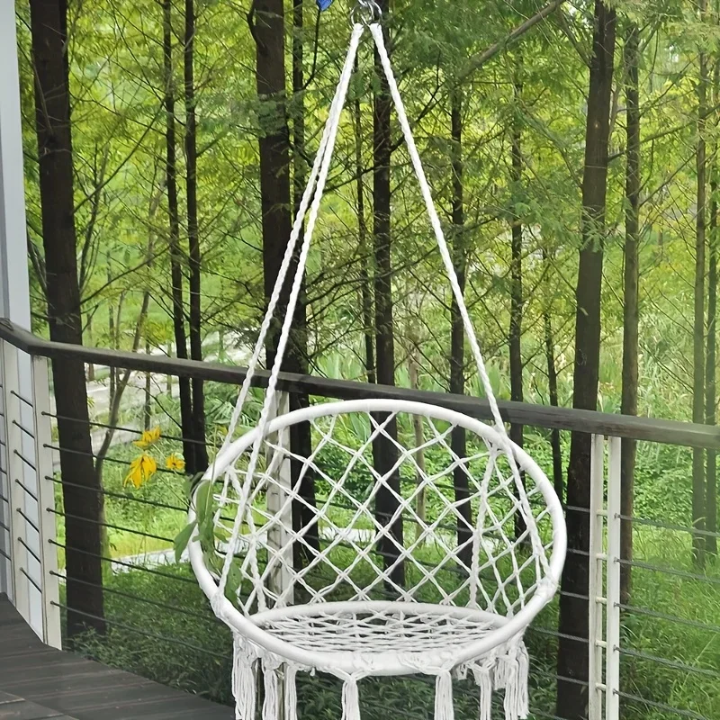 Hanging Chair Indoor Single Household Balcony Swing Mesh Basket Cotton Rope Woven Rattan Chair Fringed Swing Lazy Chair