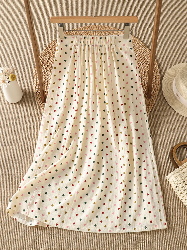   Polka Dot Print A-Line Straight Cut Half Skirt Women's Summer New High Waist Draping Slimming Skirt