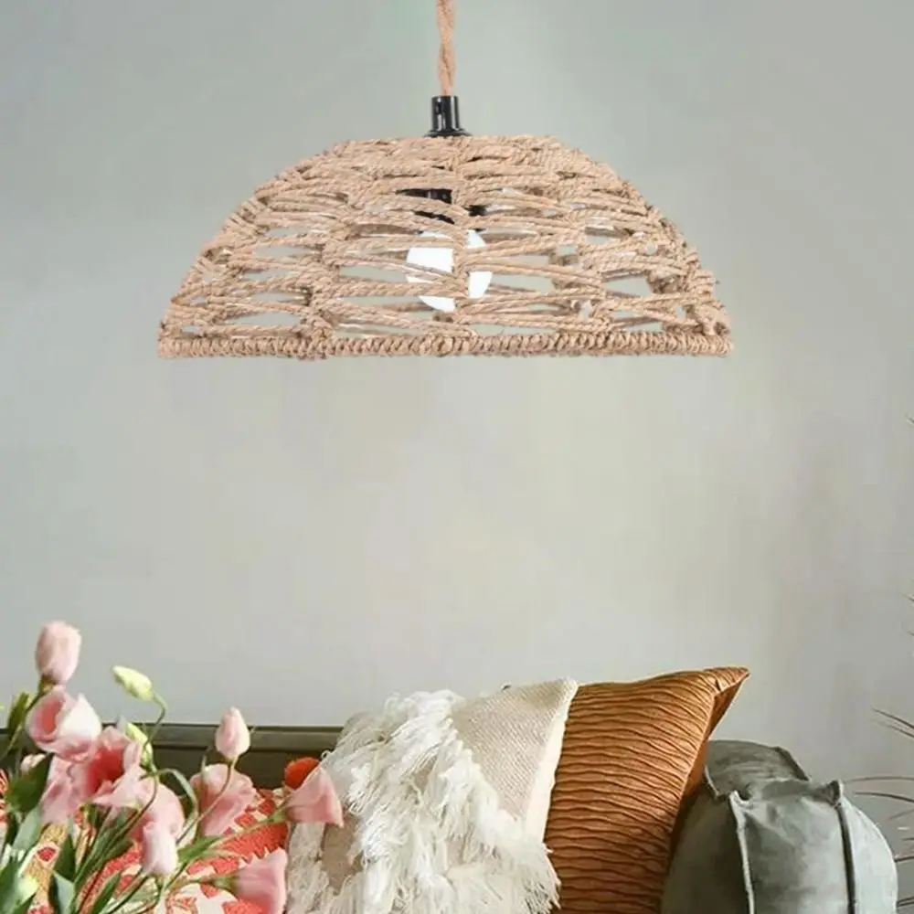 

Retro Hand Weaved Rattan Lamp Shade Easy to Install Eye-catching Lampshade Pendant Elegant Chandelier Lamp Accessories Tea Room