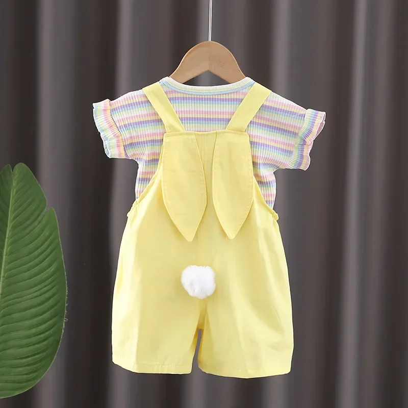 1 2 3 4 5 Years Summer Girls Clothing Sets Striped Top + Overalls 2Pcs Little Princess Suits Birthday Gift Children's Clothing