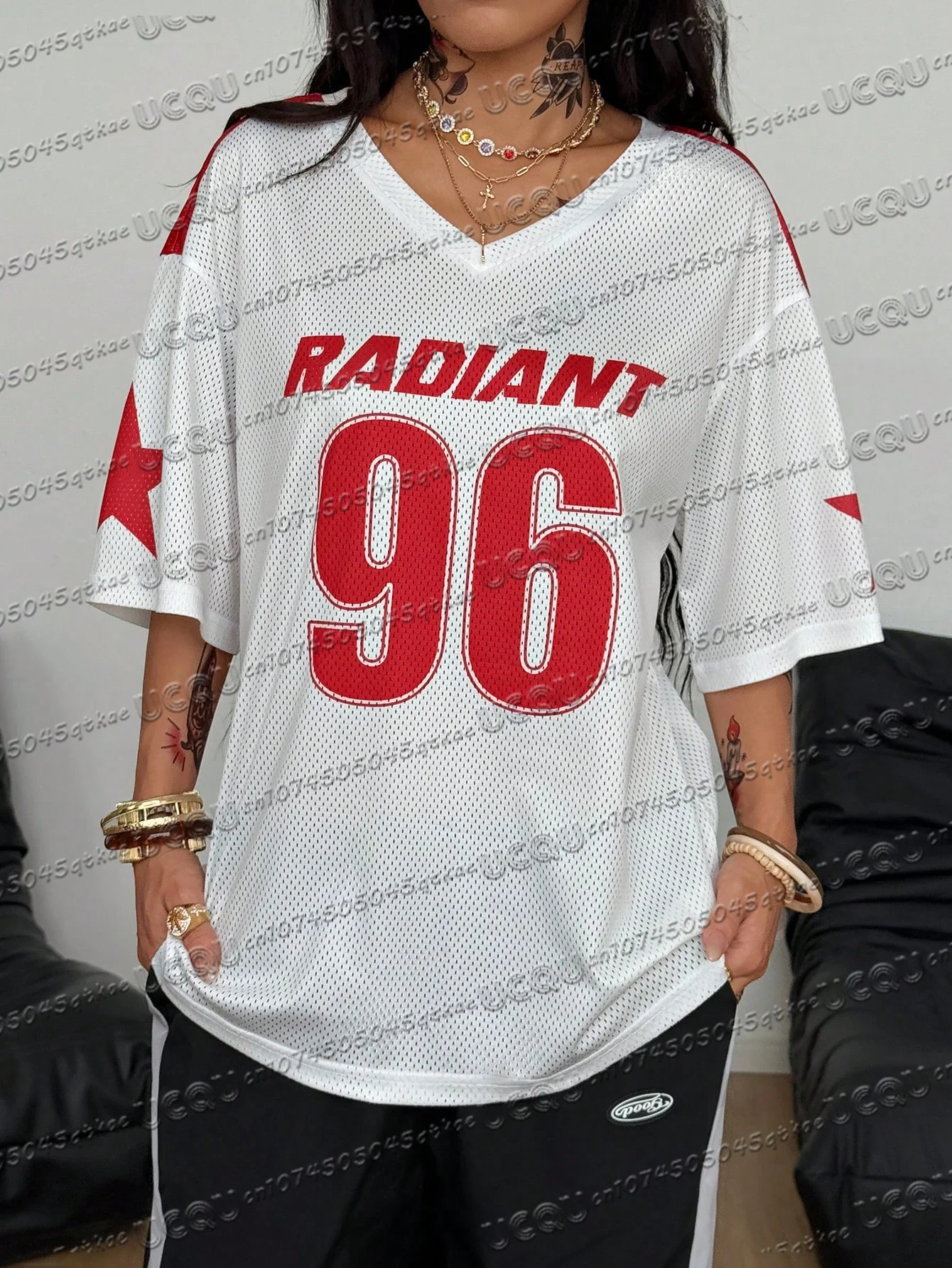 

Summer Women'S Mesh Sports Jersey T-Shirt V-Neck Breathable Sexy Hole Outfit Fashionable Streetwear Vacation Travel Casual Top