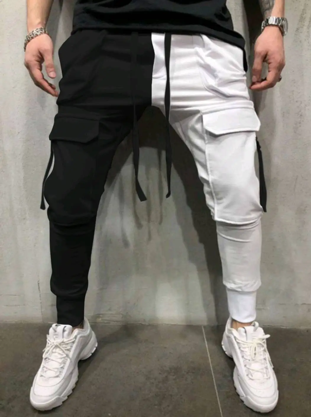 Spring And Autumn New Trend Men\'s Casual Sports Pants Matching Color Leisure Fitness Yin Yang Hip Hop High Street Cargo Pants