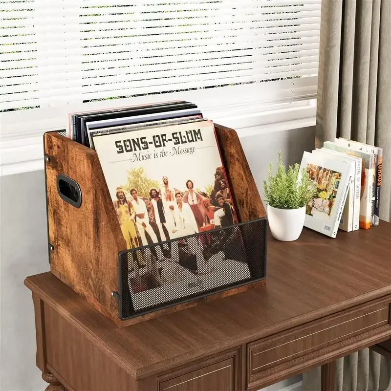 American Industrial Style Wooden Storage Box for Black Vinyl Record Album Disc Collection Box Retro Desktop Display Storage