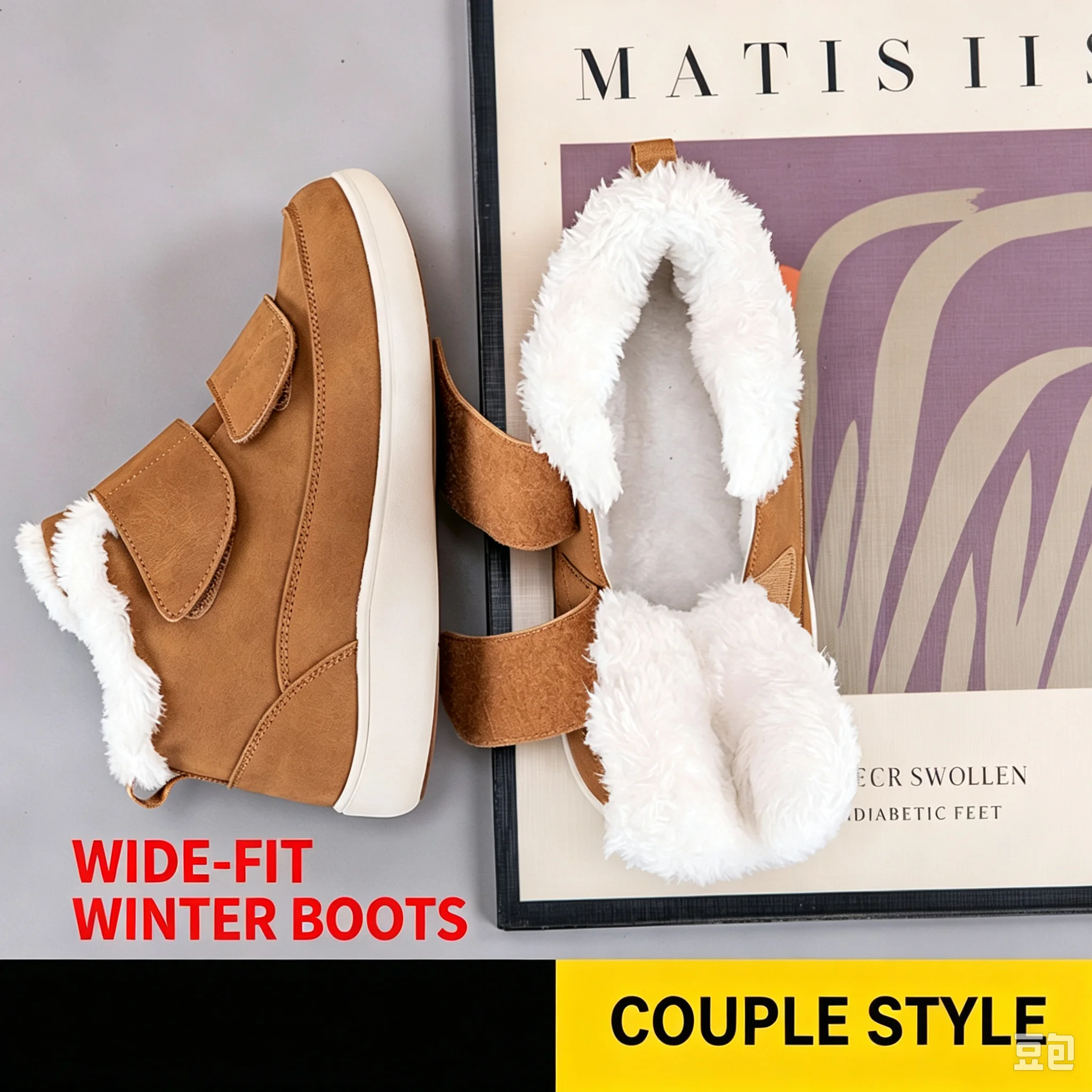 Botas de Invierno de Algodón para Hombre y Mujer, de Horma Ancha, Cálidas, Peludas, Antideslizantes, para Diabéticos, Pies Hinchados, Ancianos, Edema, Impermeables