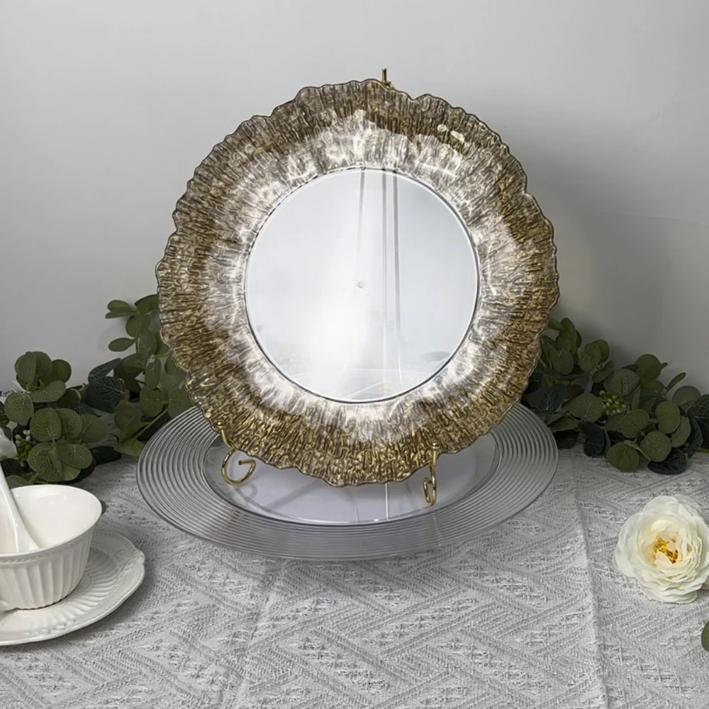 50 PCS Charger Plates Plastic Tray Gold Round Plates13 Inches Acrylic Decorative Service Plate For Table Setting