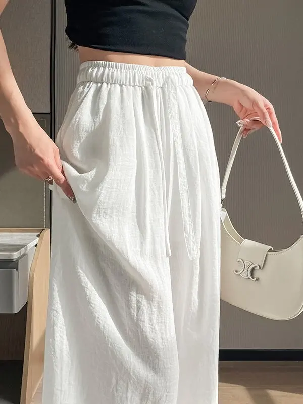 

Ice Silk Cotton Linen Wide Leg Sumi Pants Women Summer 2026 New High Waist Draped Cool Thin Straight Casual Pants