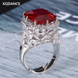 KQDANCE Luxury Cushion Cut 14*16mm Created Papalacha Sapphire Blue Redcorundum RUby Rings Designer Copper Jewelry