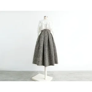 Tweedrock mit Tasche, Vintage, dick, hoher Taille, Plissee, Linie A, Mode, Winter, 2024, C71 8 Hauptverkäufe Tweed -Röcke - №7