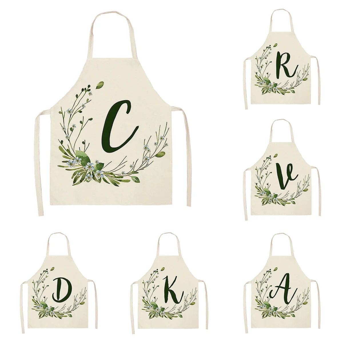 Home wreath Letter Pattern Apron Women Men child Linen Stain Resistant Apron Cooking Household Cleaning Tool Kitchen Utensils