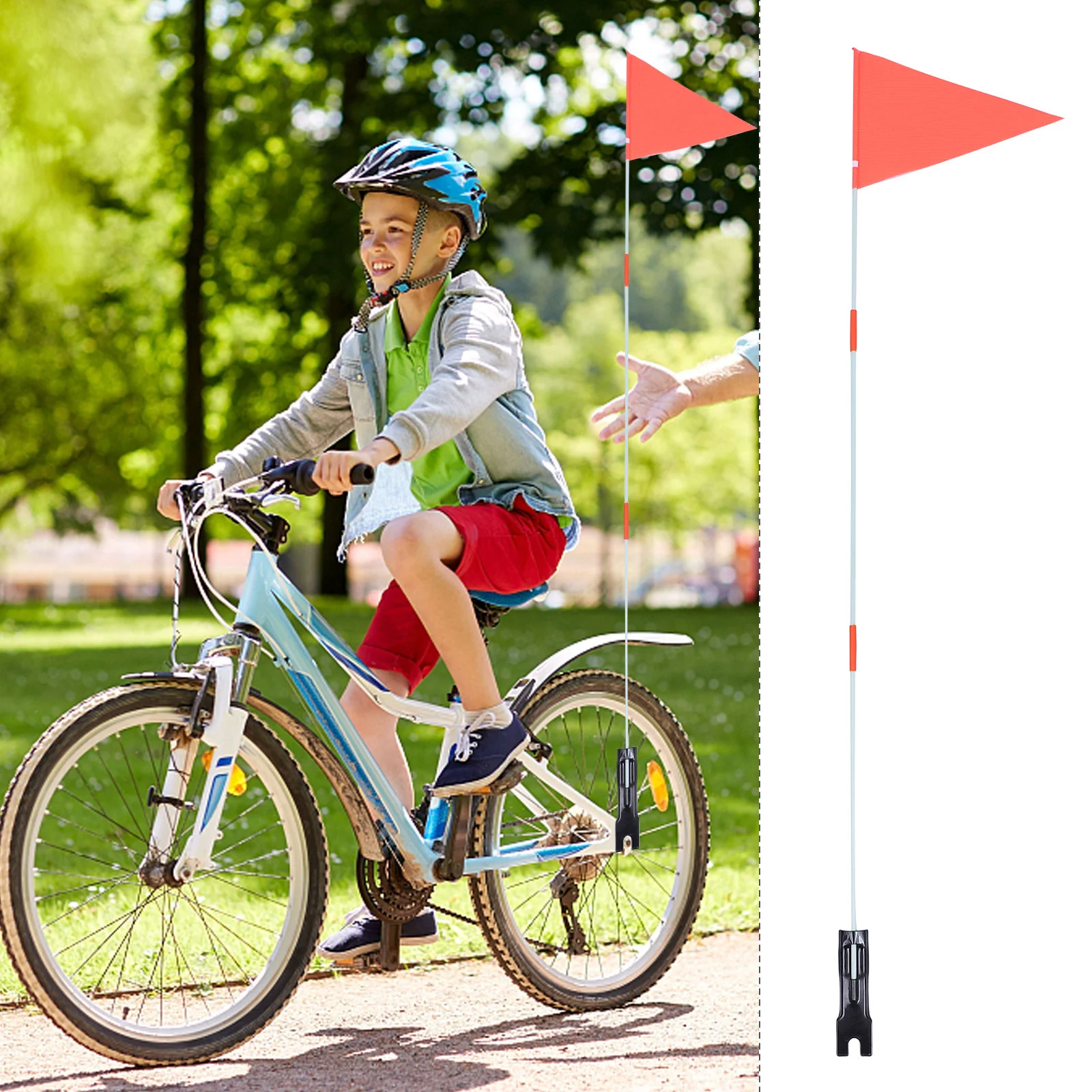 

1 Set Bike Safety Fiberglass Pole Children Tail Triangular Double Sided for Kid Bicycles High Visibility Warning for Kid