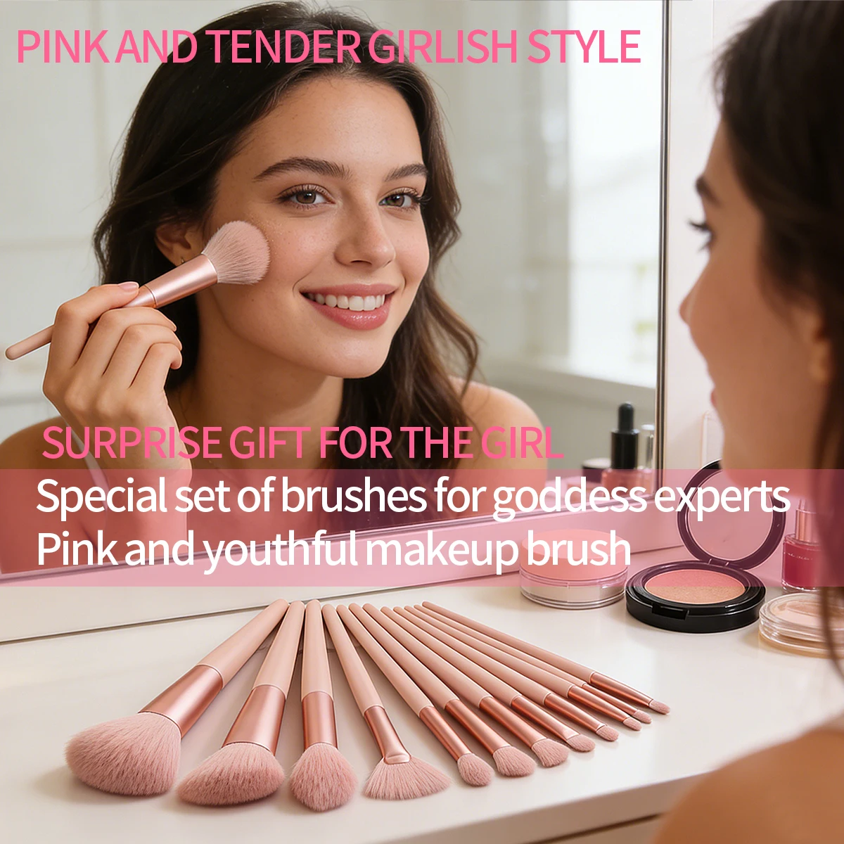 18個入り多目的メイクブラシセット＆ソフトヘアバンドリストバンド、丸型パウダーパフ＆ノンスティック扇形パウダーパフ