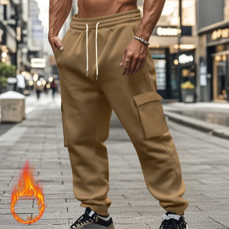 

Мужские брюки-карго на флисовой подкладке, зимняя спецодежда, зауженные спортивные штаны с несколькими карманами и шнурком на талии, большие размеры, свободная посадка