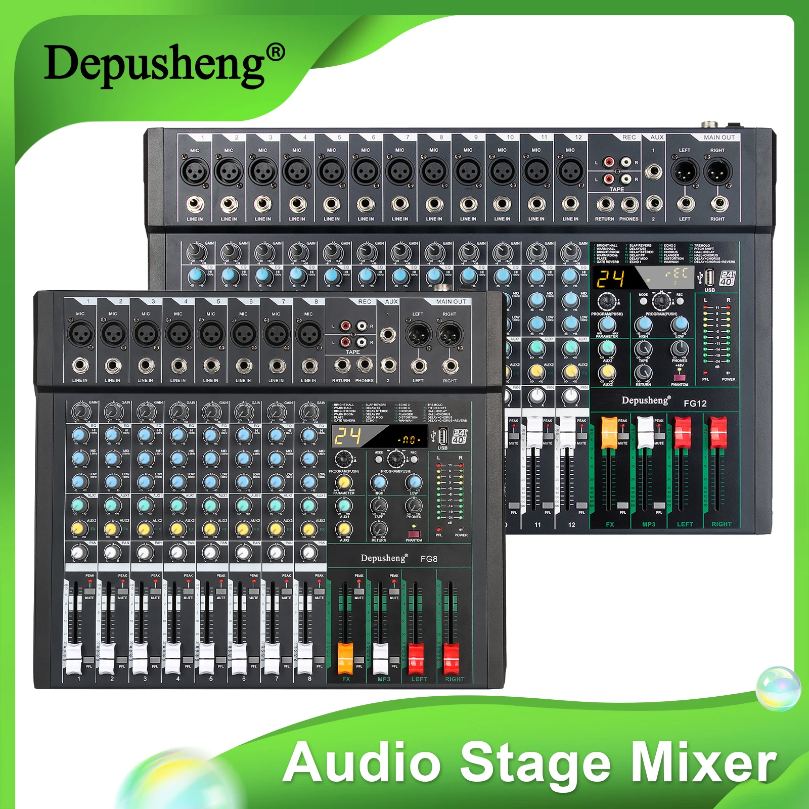 8/12Channel  DJ Console 24DSP DepushengAudio Mixer Console Music Karaoke Professional Audio Mixer Stereo For Recording Stage