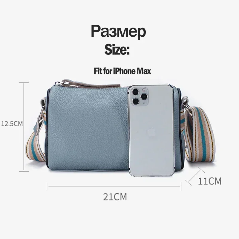 Fashion Genuine Leather Women\'s Crossbody Shoulder Bag for Female handbag Casual Ladies Underarm Sling Bag Square Bag Zipper